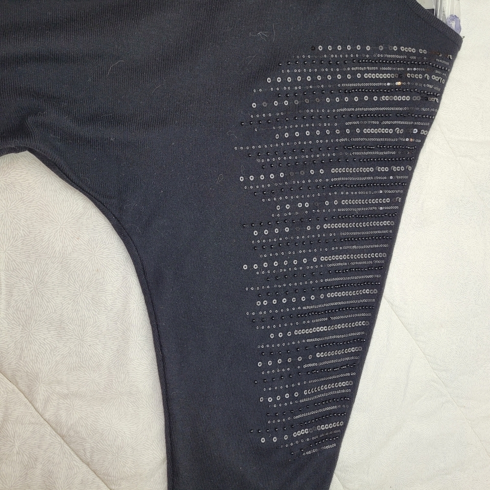 Tahari T crew neck black sweater sequin detail raglan sleeve mob wife cozy NWT M - Picture 7 of 12